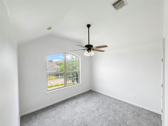 16019 Rustlers Trail Ln, Cypress, TX 77429 - spare room with ceiling fan, lofted ceiling, carpet flooring, and baseboards