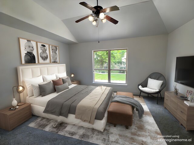 16019 Rustlers Trail Ln, Cypress, TX 77429 - carpeted bedroom with lofted ceiling and a ceiling fan