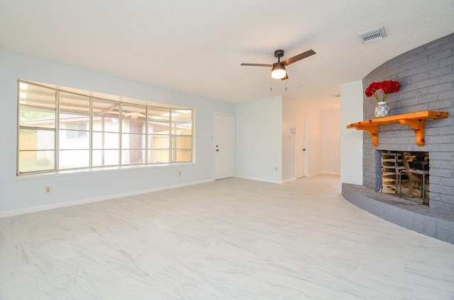 10947 Vanderford Dr, Houston, TX 77099 - unfurnished living room with ceiling fan, a fireplace, and baseboards