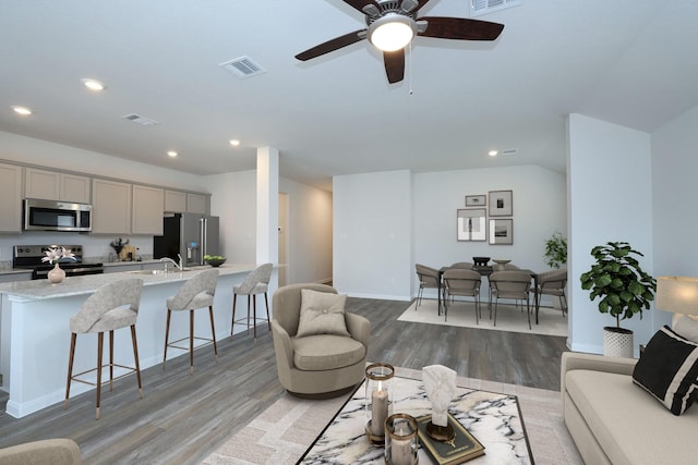 26449 Lakeshore Dr, Hempstead, TX 77445 - living area with light wood-style flooring, recessed lighting, ceiling fan, and baseboards