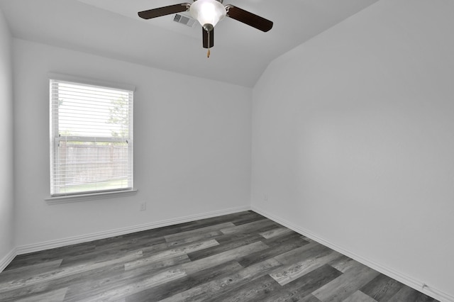 3921 Enchanted Timbers Ln, Spring, TX 77386 - unfurnished room with lofted ceiling, ceiling fan, dark wood-style floors, and baseboards