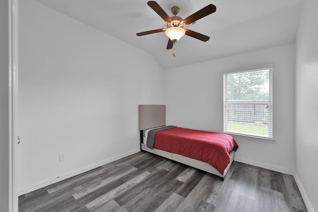 3921 Enchanted Timbers Ln, Spring, TX 77386 - bedroom with lofted ceiling, wood finished floors, baseboards, and a ceiling fan