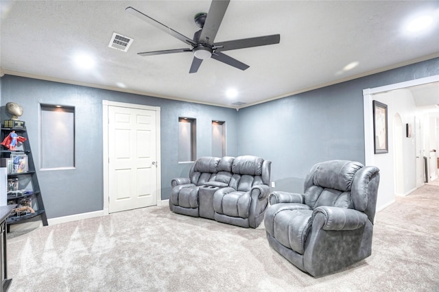8507 Marchelle Ln, Spring, TX 77379 - cinema featuring ceiling fan, carpet floors, recessed lighting, and baseboards
