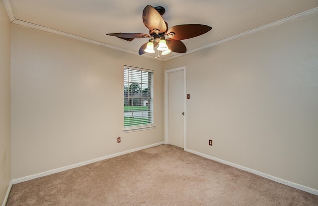 10829 E Linwood Dr, La Porte, TX 77571 - unfurnished room with light colored carpet, crown molding, ceiling fan, and baseboards