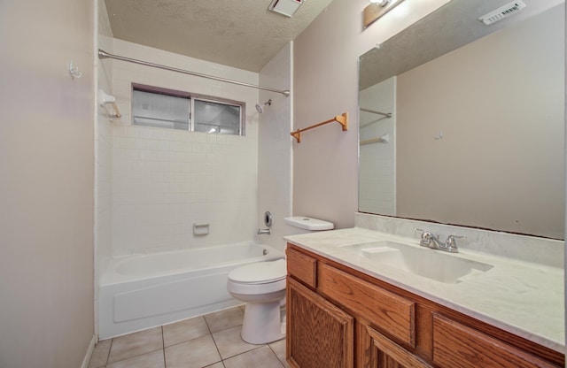 10829 E Linwood Dr, La Porte, TX 77571 - full bathroom featuring toilet, tile patterned flooring,  shower combination, vanity, and a textured ceiling