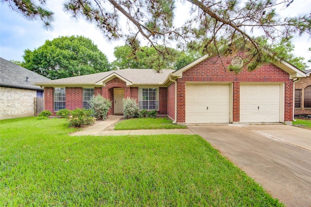24014 Whitefield Ln, Katy, TX 77493 - single story home with driveway, a garage, a front yard, brick siding, and a shingled roof
