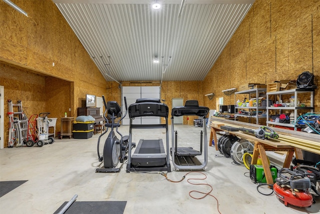 5292 Horseshoe Dr, Anderson, TX 77830 - exercise room with high vaulted ceiling and a garage
