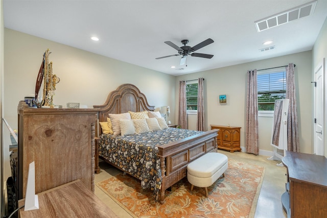 5292 Horseshoe Dr, Anderson, TX 77830 - bedroom featuring recessed lighting, finished concrete flooring, and ceiling fan