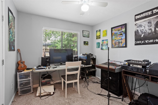 5403 Carousel Cir, Baytown, TX 77521 - carpeted office featuring ceiling fan and baseboards