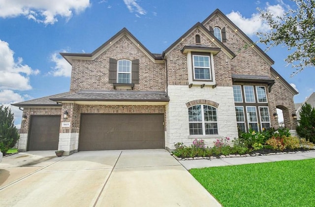 5803 Platinum Lakes Ct, Rosenberg, TX 77469 - view of front of home with concrete driveway, brick siding, a garage, and stone siding