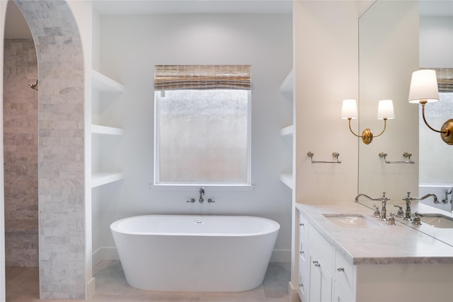 1732 Libbey Dr, Houston, TX 77018 - bathroom with vanity, a freestanding bath, and a tile shower