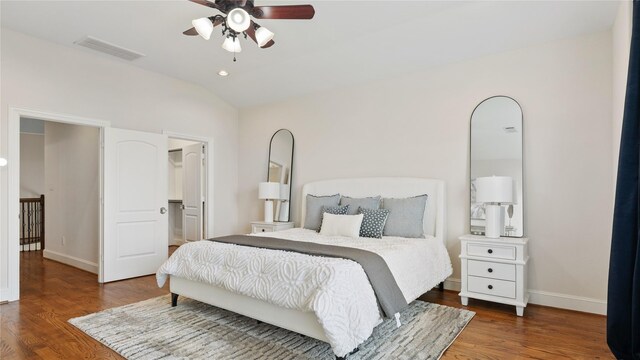 1415 W 21st St Unit A, Houston, TX 77008 - bedroom with wood finished floors, lofted ceiling, baseboards, and a ceiling fan