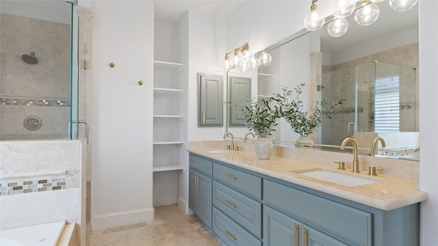 1415 W 21st St Unit A, Houston, TX 77008 - bathroom with a shower stall, double vanity, tile patterned flooring, and a tub to relax in