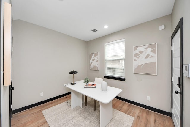 1544 W 23rd St Unit B, Houston, TX 77008 - office area featuring light wood-style flooring, baseboards, and recessed lighting