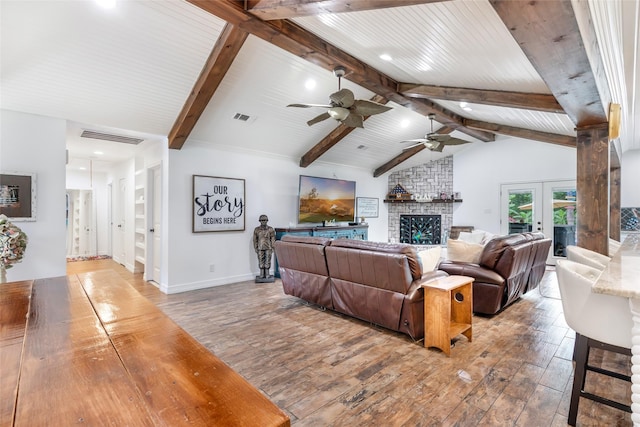 1310 Hickory Ln, Houston, TX 77339 - living area with a ceiling fan, wood-type flooring, recessed lighting, baseboards, and french doors