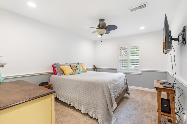 1310 Hickory Ln, Houston, TX 77339 - bedroom with light carpet, recessed lighting, a ceiling fan, and baseboards