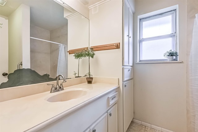 15419 Diana Ln, Houston, TX 77062 - full bathroom featuring a shower with shower curtain, vanity, and tile patterned flooring