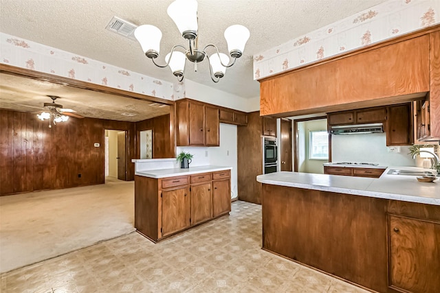15419 Diana Ln, Houston, TX 77062 - kitchen featuring a sink, under cabinet range hood, light floors, light countertops, and a textured ceiling