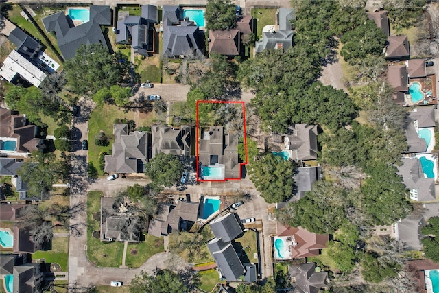 707 Center Hill Dr, Houston, TX 77079 - aerial perspective of suburban area featuring a pool area and property boundaries highlighted