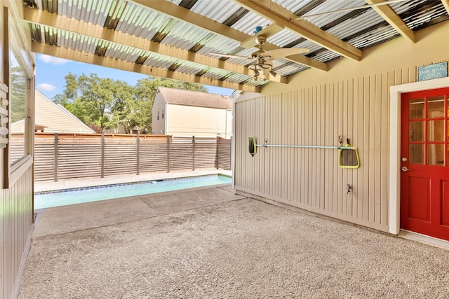 707 Center Hill Dr, Houston, TX 77079 - view of pool featuring a ceiling fan and a patio area