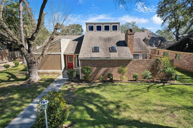 707 Center Hill Dr, Houston, TX 77079 - view of front facade with a shingled roof, a chimney, and brick siding