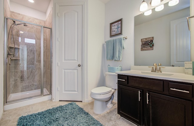 3111 Jane Way, Richmond, TX 77406 - full bathroom featuring toilet, vanity, a stall shower, and tile patterned floors