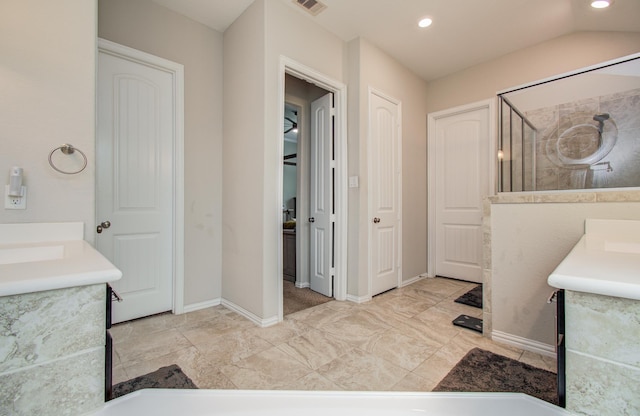 3111 Jane Way, Richmond, TX 77406 - full bath featuring vanity, a stall shower, recessed lighting, and baseboards