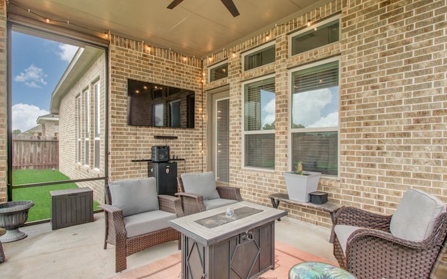 3111 Jane Way, Richmond, TX 77406 - view of patio with ceiling fan and an outdoor living space with a fire pit