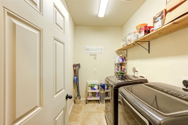 223 Summer Gate Ct, Rosenberg, TX 77469 - washroom with independent washer and dryer, light tile patterned flooring, and baseboards
