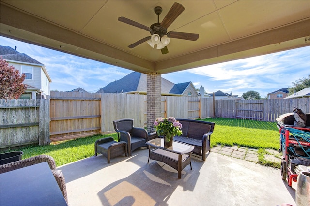 223 Summer Gate Ct, Rosenberg, TX 77469 - view of patio / terrace featuring a ceiling fan and an outdoor hangout area