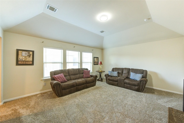 223 Summer Gate Ct, Rosenberg, TX 77469 - carpeted living area with vaulted ceiling and baseboards