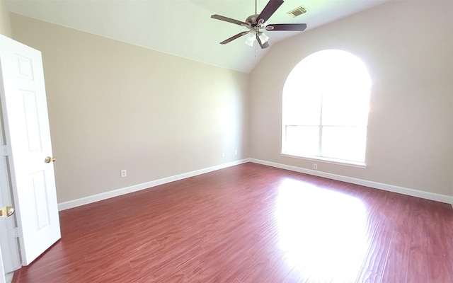 2707 Sun Beam Ct, Pearland, TX 77584 - unfurnished room with lofted ceiling, ceiling fan, dark wood-style flooring, and baseboards