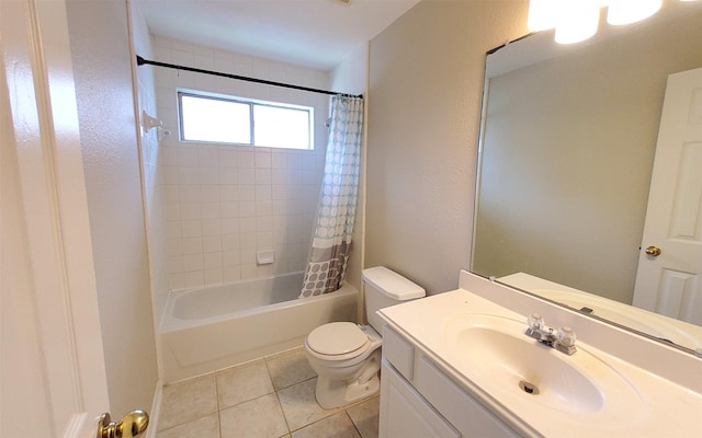 2707 Sun Beam Ct, Pearland, TX 77584 - bathroom featuring toilet, shower / tub combo, vanity, and tile patterned floors