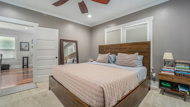 405 N Grace St N, Houston, TX 77003 - bedroom with crown molding, baseboards, recessed lighting, and ceiling fan