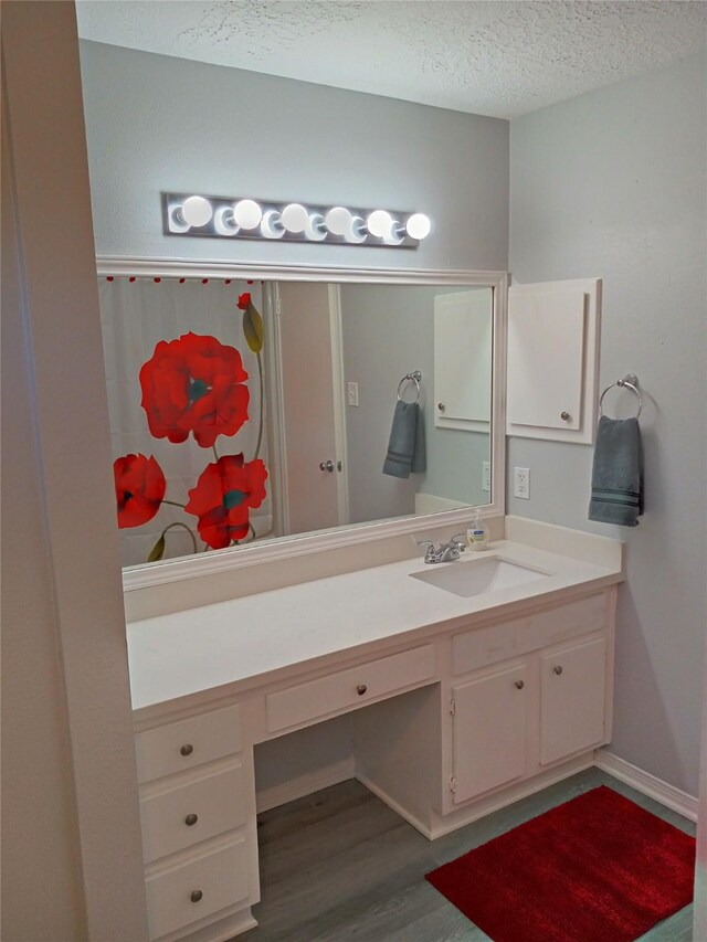800 Country Place Dr Unit 909, Houston, TX 77079 - bathroom with vanity, wood finished floors, and a textured ceiling