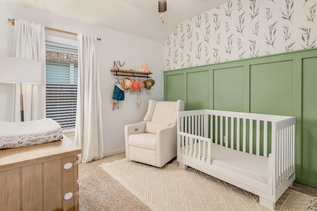 23118 Mestina Knoll Dr, Porter, TX 77365 - carpeted bedroom featuring a nursery area and lofted ceiling