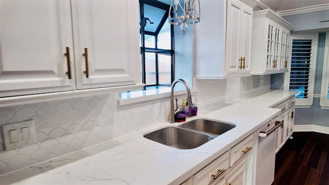 53 S Calla Lily Ct, Lake Jackson, TX 77566 - kitchen with dishwasher, a sink, white cabinetry, and light stone counters