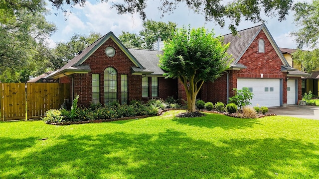 53 S Calla Lily Ct, Lake Jackson, TX 77566 - view of front of house featuring brick siding, concrete driveway, a chimney, and a garage