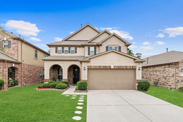 1164 Clonmore Ct, Conroe, TX 77304 - view of front of property featuring driveway, a front lawn, an attached garage, and brick siding