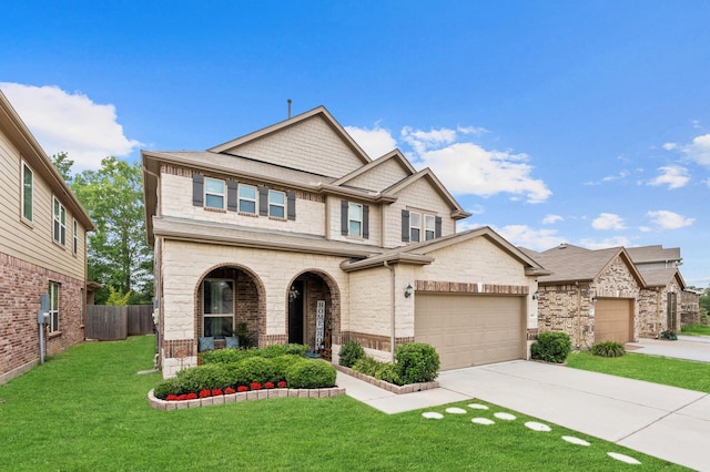 1164 Clonmore Ct, Conroe, TX 77304 - view of front facade featuring driveway, a garage, brick siding, and stone siding