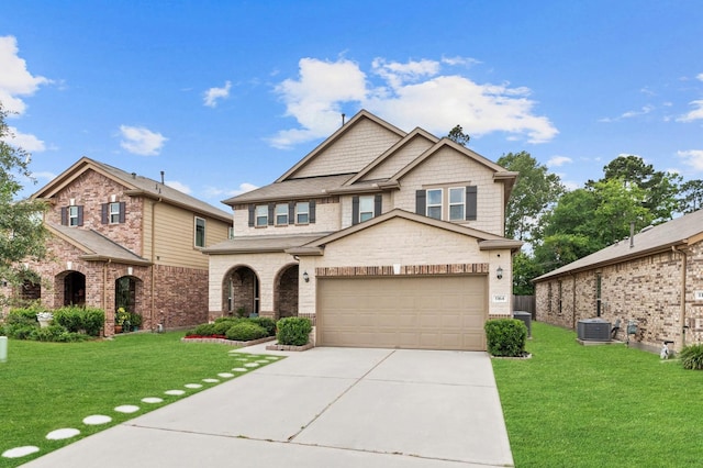 1164 Clonmore Ct, Conroe, TX 77304 - view of front of home with driveway, a front lawn, and central AC
