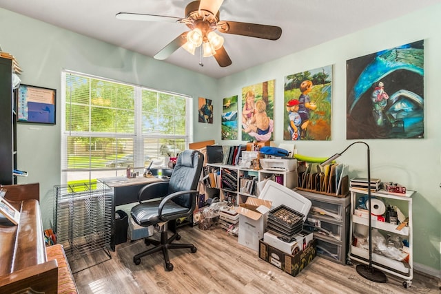 12218 Estelle Ln, Pinehurst, TX 77362 - office featuring ceiling fan and wood finished floors