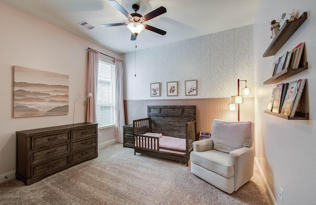 31297 New Forest Park Ln, Spring, TX 77386 - carpeted bedroom with wainscoting and a ceiling fan