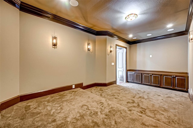 825 W 16th St Unit A, Houston, TX 77008 - spare room featuring crown molding, carpet flooring, recessed lighting, a textured ceiling, and baseboards