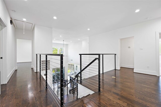 2310 Althea Dr, Houston, TX 77018 - hall featuring an upstairs landing, attic access, wood finished floors, and recessed lighting