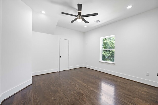 2310 Althea Dr, Houston, TX 77018 - empty room featuring dark wood finished floors, ceiling fan, baseboards, and recessed lighting