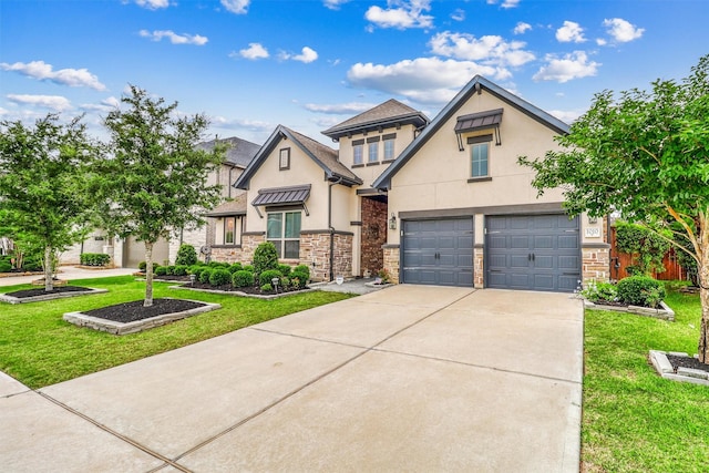 1010 Zoyas Creek Trl, Katy, TX 77494 - view of front of property featuring stucco siding, concrete driveway, a front lawn, stone siding, and a garage