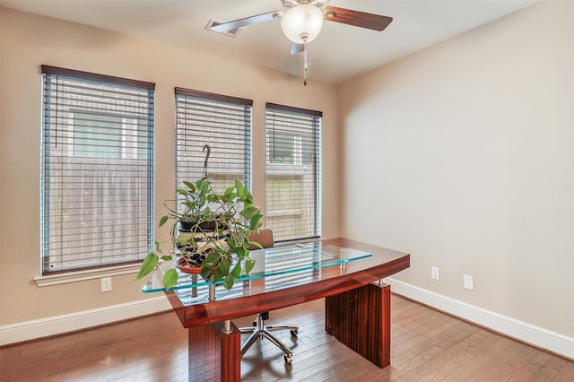1010 Zoyas Creek Trl, Katy, TX 77494 - office space with baseboards, a ceiling fan, and wood finished floors