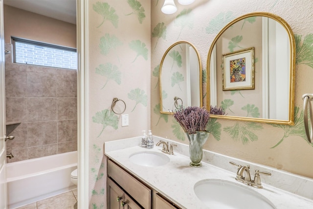 1010 Zoyas Creek Trl, Katy, TX 77494 - full bath with toilet, tile patterned floors, double vanity, and shower / washtub combination
