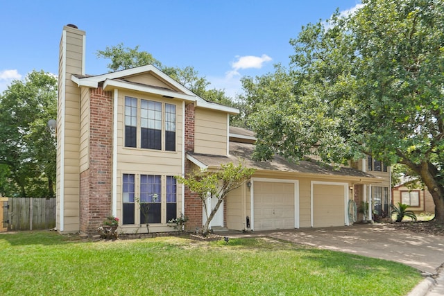 10047 Emerald Creek Dr, Houston, TX 77070 - view of front of house featuring a garage, brick siding, a chimney, and driveway